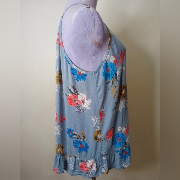 Maurices Blue Floral Ruffle Hem Halter Top Size L - Picture 3 of 11